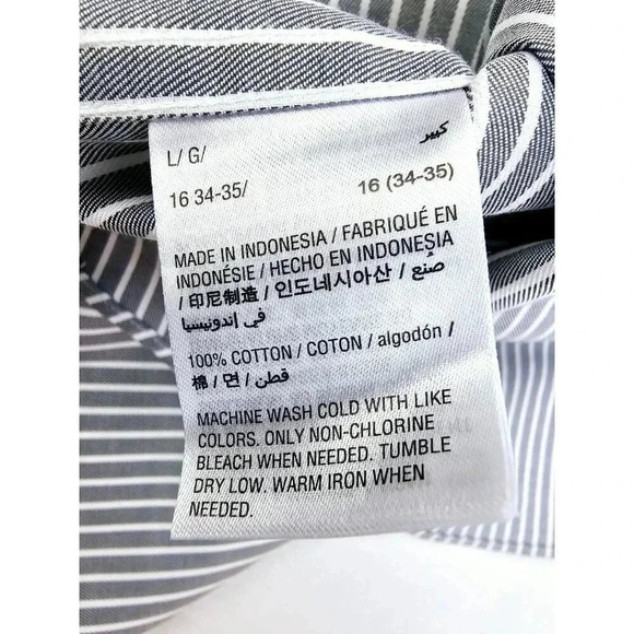 Tasso Elba Regular Non Iron Large 16 34-35 Gray White Collar Stripe French Cuff - Picture 8 of 12